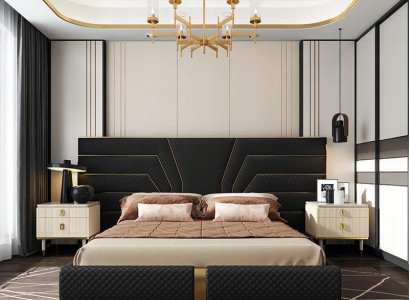 Designer bed upholstered bed metal gold 180x200 double bed